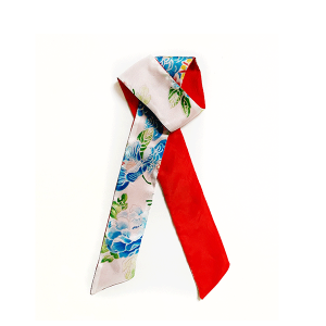 foulard cravate en soie imprimé fleuri rouge
